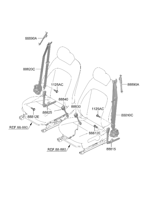 2026 Hyundai Kona Electric Buckle Assembly Front Seat Belt Left Hand Diagram for 88830-BE000-NNB