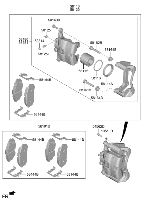 2024 Hyundai Kona Electric Pad Spring Diagram for 58144-BE100