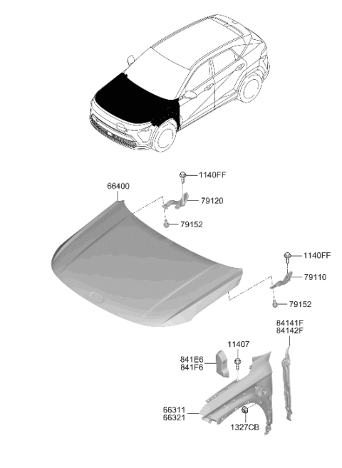 2026 Hyundai Kona Electric HINGE ASSY-HOOD,LH Diagram for 66910-BE000