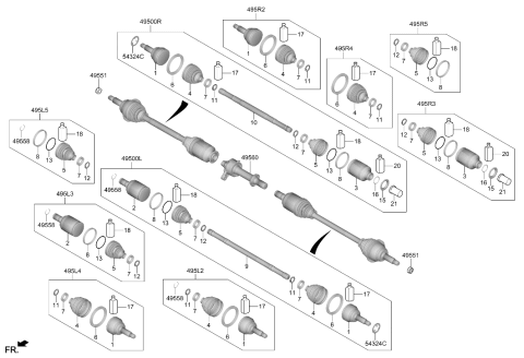 2024 Hyundai Kona Electric Drive Shaft Assembly Left Hand Diagram for 49500-BF000