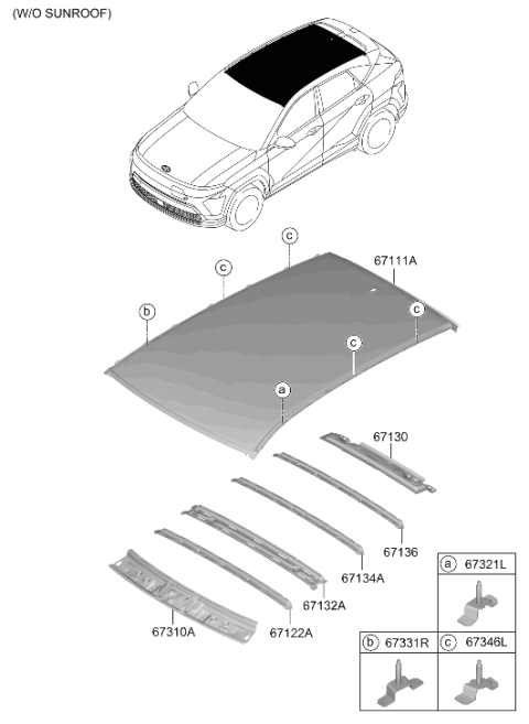 2026 Hyundai Kona Electric Roof Panel Diagram for 67111-BE000