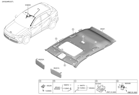 2024 Hyundai Kona Electric Sunvisor & Head Lining Diagram 2