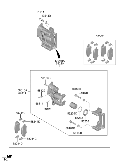 2025 Hyundai Ioniq 5 Rear Brake Caliper Kit Left Hand Diagram for 58310-PIA00