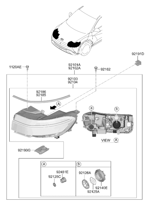 2025 Hyundai Ioniq 5 SUB ASSY-HEAD LAMP,LH Diagram for 92103-PI150