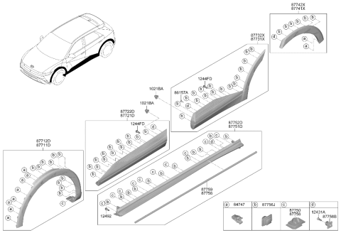 2026 Hyundai Ioniq 5 Front Door Side Garnish Assembly Right Hand Diagram for 87722-PI500
