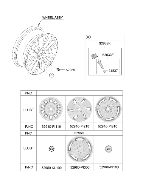 2025 Hyundai Ioniq 5 Aluminium Wheel Assembly Diagram for 52910-PI110