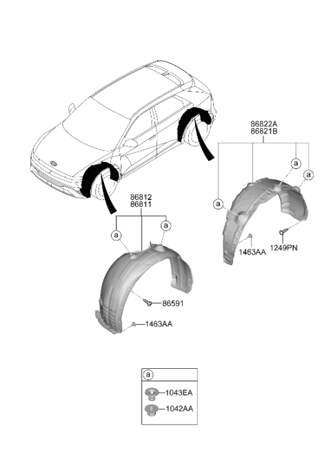 2025 Hyundai Ioniq 5 Front Wheel Guard Assembly Left Hand Diagram for 86811-PI000
