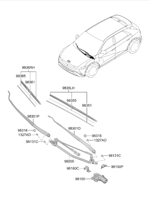 2026 Hyundai Ioniq 5 ARM ASSY-W/SHLD WPR(DRIVER) Diagram for 98311-PI000