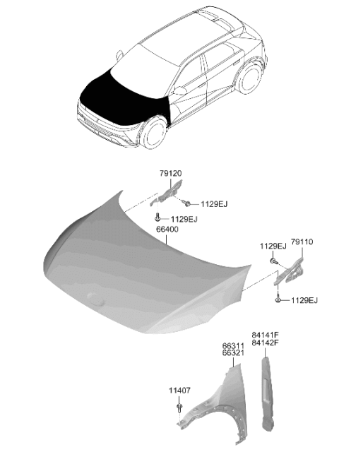 2025 Hyundai Ioniq 5 HINGE ASSY-HOOD,RH Diagram for 66920-PI000