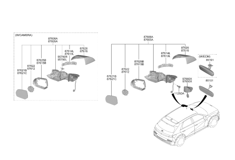 2026 Hyundai Ioniq 5 Outside Rear View Mirror Assembly Left Hand Diagram for 87610-PI020