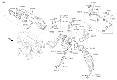 2017 Hyundai Genesis G80 Exhaust Manifold Catalytic Assembly, Right Diagram for 28510-3LAY0