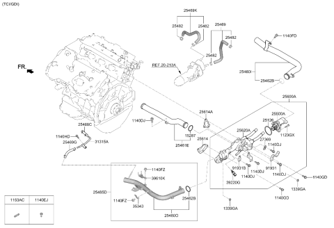 2018 Hyundai Genesis G80 Coolant Pipe & Hose Diagram 3