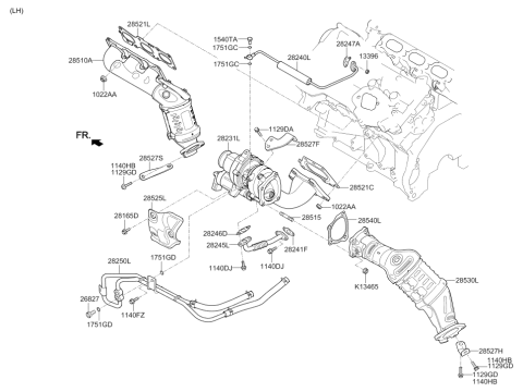 2019 Hyundai Genesis G80 Exhaust Manifold Catalytic Assembly, Left Diagram for 28510-3LAX0