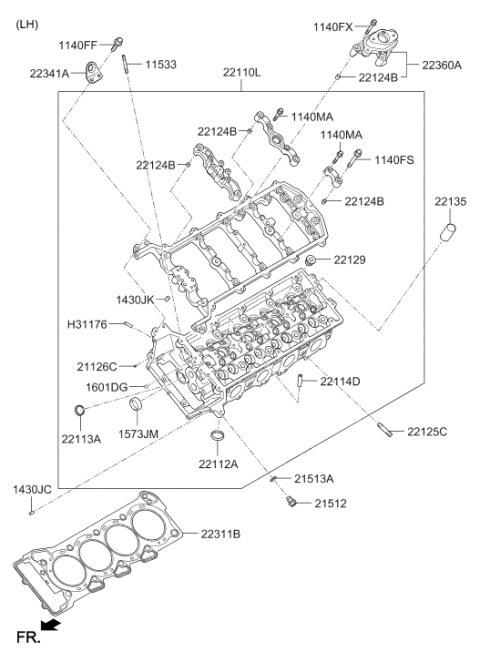 2020 Hyundai Genesis G80 Head Sub Assembly Cylinder Left Hand Diagram for 22110-3FAA1