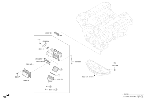 2019 Hyundai Genesis G80 Oil Filter Service Kit Diagram for 26320-3F500