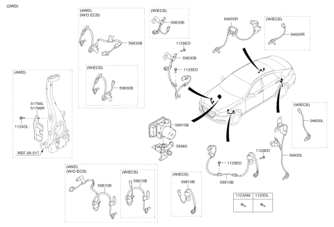 2017 Hyundai Genesis G80 Sensor Assembly-Front ABS Right Hand Diagram for 59830-B1030