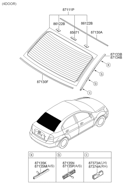 2010 Hyundai Accent Rear Window Glass Assembly Diagram for 87110-1E031