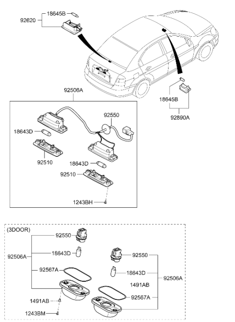2010 Hyundai Accent Lens & Housing Assembly-License Lamp Diagram for 92510-3A000