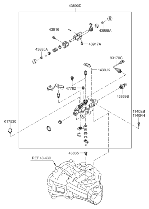 2008 Hyundai Accent Gear Shift Control-Manual Diagram 2