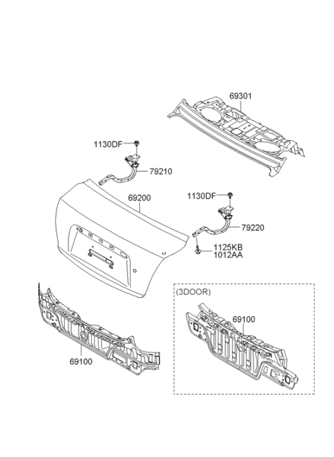 2006 Hyundai Accent Trunk Lid Hinge Assembly Right Hand Diagram for 79220-1E000