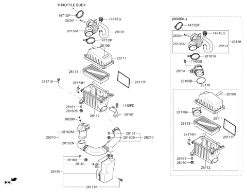 2007 Hyundai Accent Air Duct Assembly Diagram for 28210-1E000