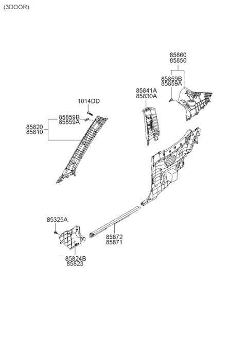 2009 Hyundai Accent Interior Side Trim Diagram 2