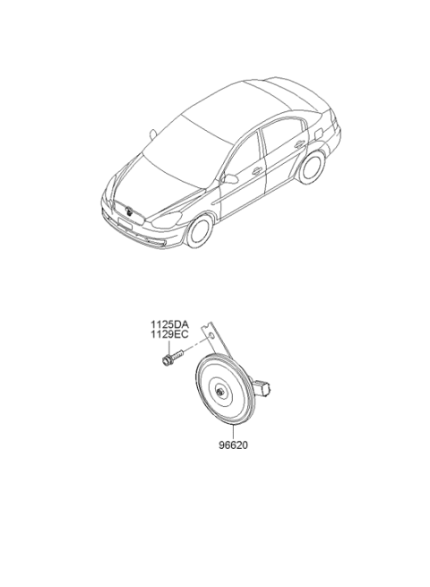 2008 Hyundai Accent High Pitch Horn Assembly Diagram for 96620-1G000