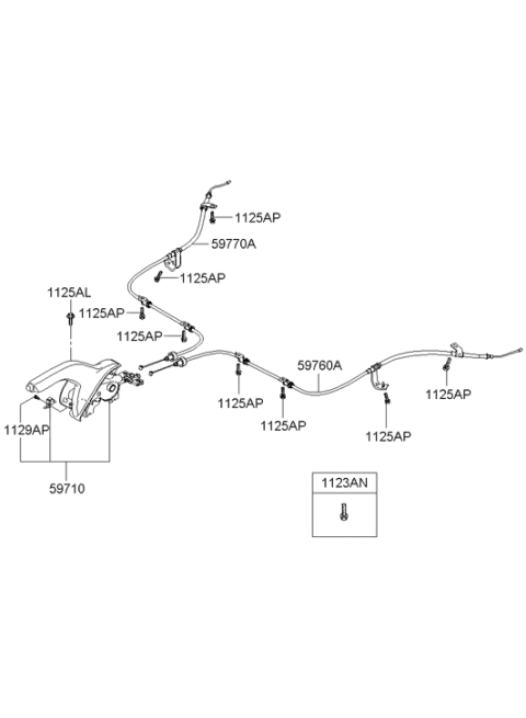 2010 Hyundai Accent Parking Brake Lever Assembly Diagram for 59710-1E100-QS