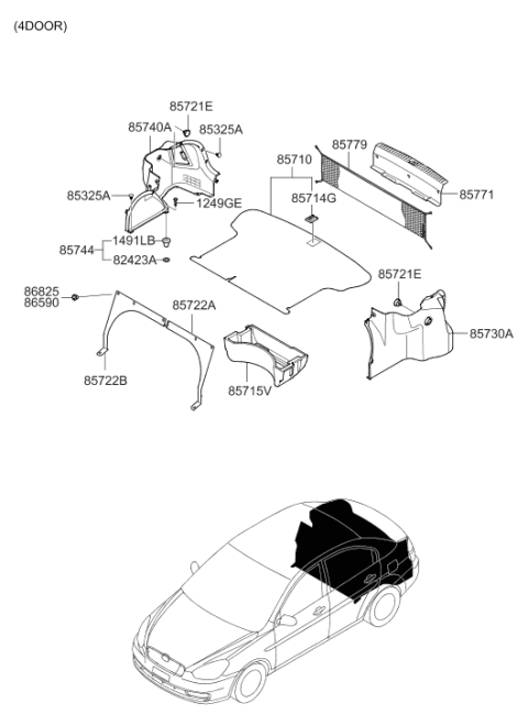 2009 Hyundai Accent Rear Transverse Trim Diagram for 85770-1E510-WK