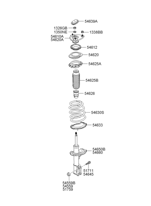 2008 Hyundai Accent Swag Suspension Rubber Buffer Front Axle Diagram for 54626-1G000