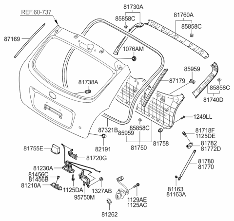 2011 Hyundai Accent Tail Gate Latch Assembly Diagram for 81230-1E210