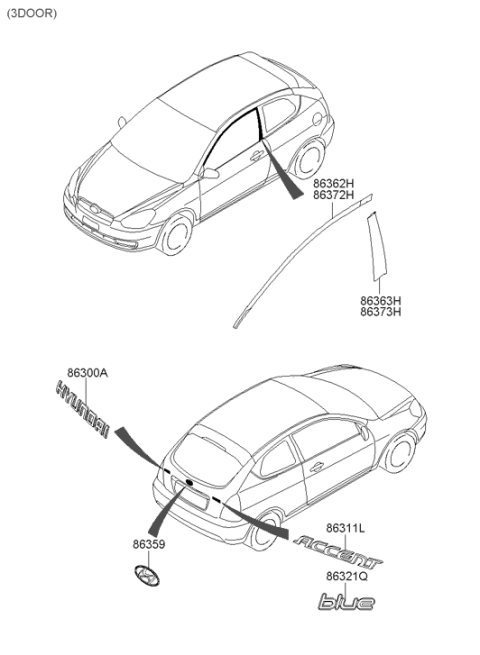 2008 Hyundai Accent Blue Emblem Diagram for 86321-1E050