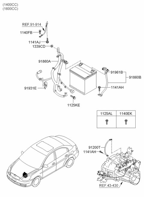 2007 Hyundai Accent Wiring Assembly Battery (+) Diagram for 91850-1E011