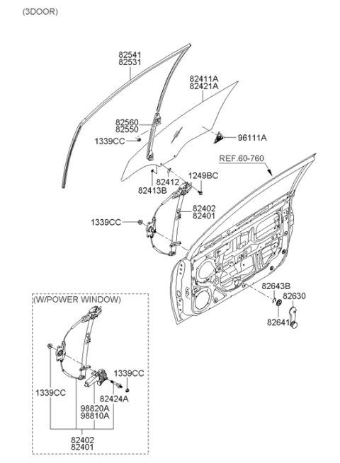 2009 Hyundai Accent Front Door Window Regulator & Glass Diagram 2