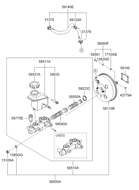 2011 Hyundai Accent Vacuum Hose Assembly Diagram for 59140-1G000