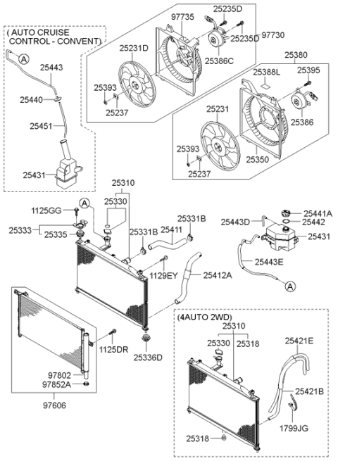 2006 Hyundai Accent Radiator Assembly Diagram for 25310-1E001