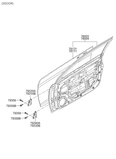 2007 Hyundai Accent Hinge Assembly-Door Lower,RH Diagram for 79325-1E200