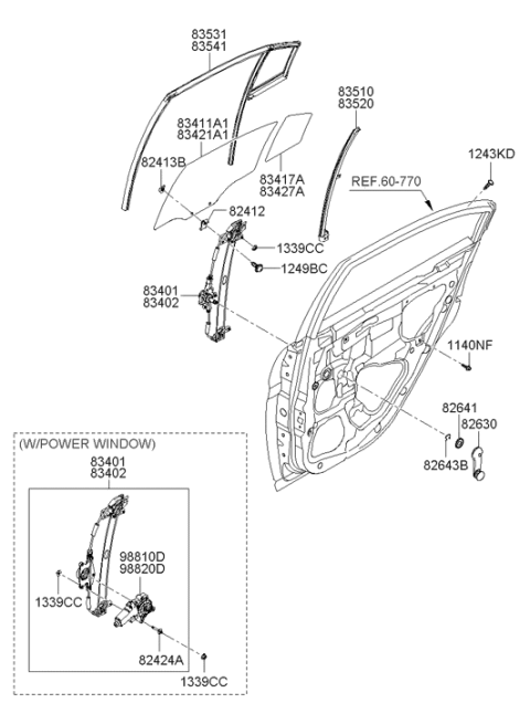 2008 Hyundai Accent Rear Door Window Glass Right Hand Diagram for 83421-1E001