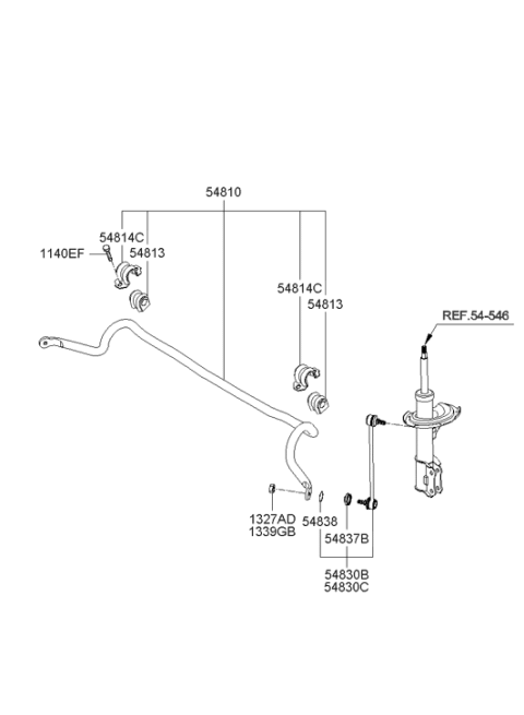 2008 Hyundai Accent Front Stabilizer Bar Assembly Diagram for 54801-1G000