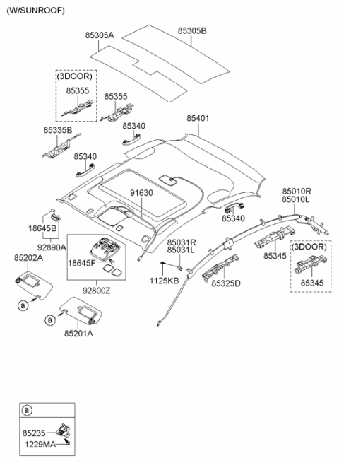 2008 Hyundai Accent Sunvisor & Head Lining Diagram 2