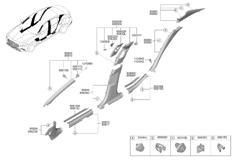 2023 Hyundai Genesis G70 Trim Mounting Clip Diagram for 85859-3S800