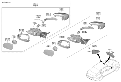 2022 Hyundai Genesis G70 Rear View Inside Mirror Assembly Diagram for 85101-G9000