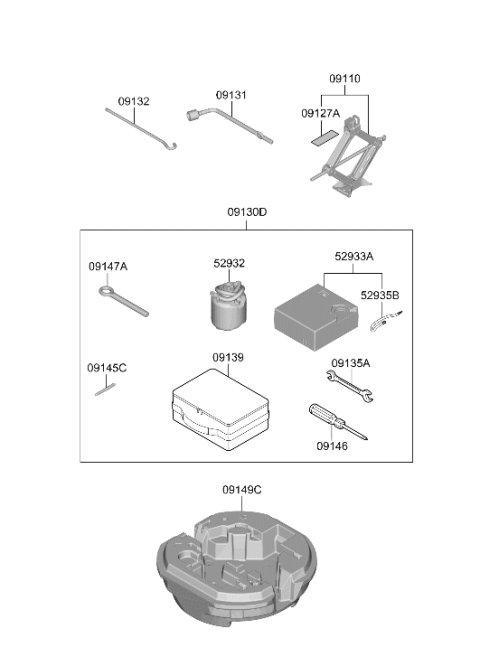 2021 Hyundai Genesis GV80 Wrench-Wheel Nut Diagram for 09131-4D000
