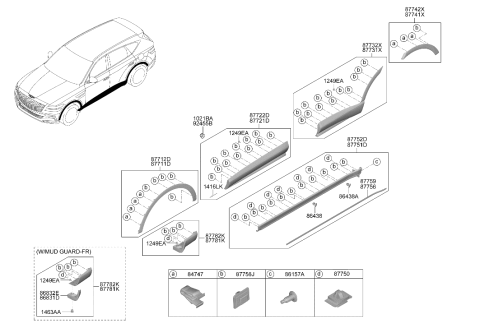 2024 Hyundai Genesis GV80 Clip-Side Sill Moulding Mounting Diagram for 87758-D2000