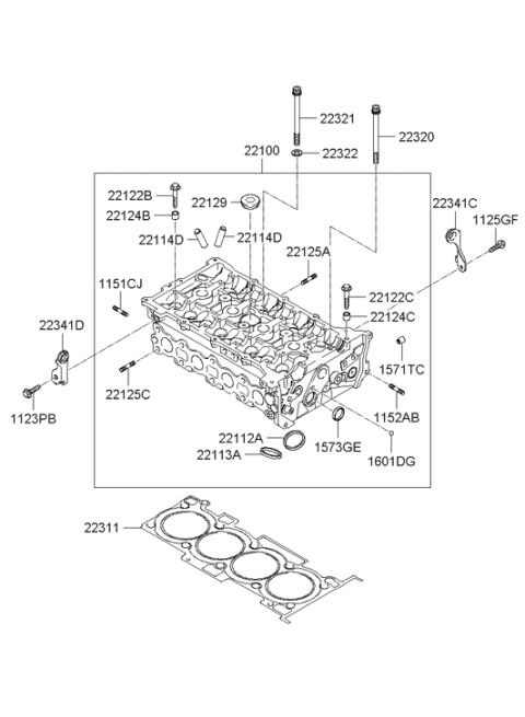 2011 Hyundai Santa Fe Cylinder Head Assembly Diagram for 22100-2G120