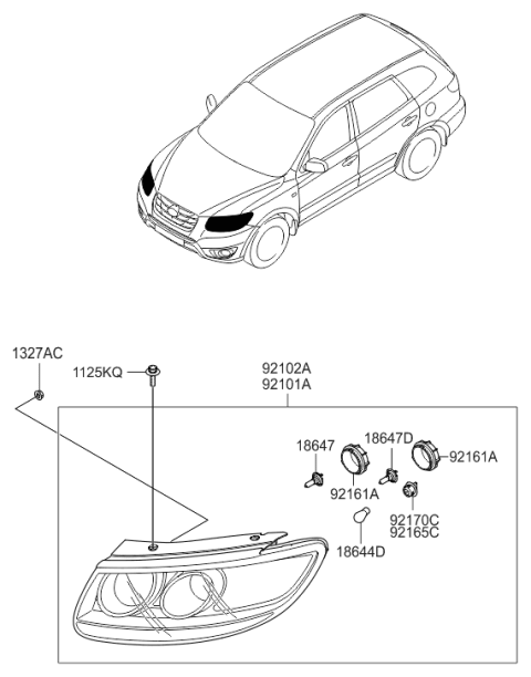 2012 Hyundai Santa Fe Left Headlamp Assembly Diagram for 92101-0W110