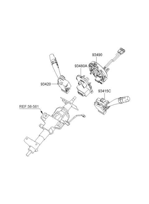 Lighting & Turn Signal Switch Assembly Diagram for 93410-2B101