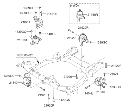 2011 Hyundai Santa Fe Engine & Transaxle Mounting Diagram 2
