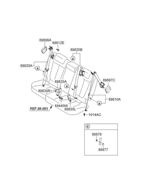 2012 Hyundai Santa Fe 2nd Rear Left Seat Belt Assembly Diagram for 89810-0W000-HZ