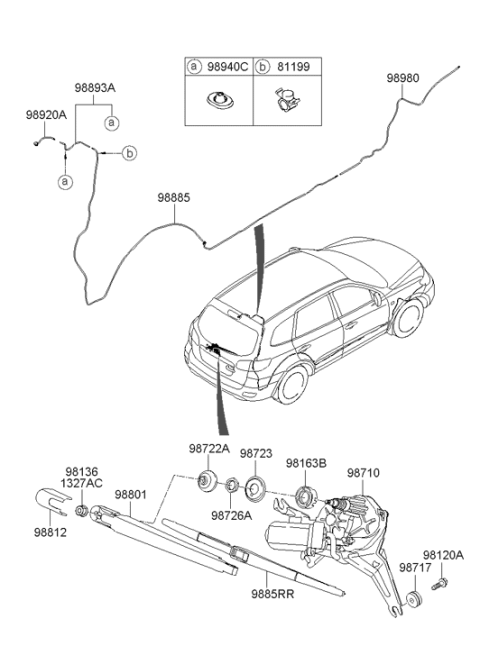 2011 Hyundai Santa Fe Rear Liftgate Wiper Motor Diagram for 98710-2B500